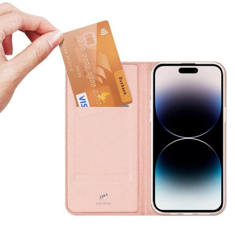 Etui do iPhone 15 Pro Max pokrowiec z klapką i portfelem Dux Ducis Skin Pro - różowe Etui do iPhone 15 Pro Max pokrowiec z klapką i portfelem Dux Ducis Skin Pro - różowe