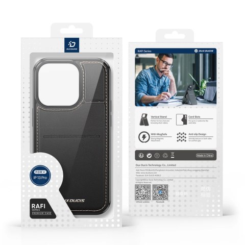 Etui portfel Dux Ducis Rafi Mag z podstawką 3w1 do iPhone 13 Pro z MagSafe i blokadą RFID - czarne Etui portfel Dux Ducis Rafi Mag z podstawką 3w1 do iPhone 13 Pro z MagSafe i blokadą RFID - czarne