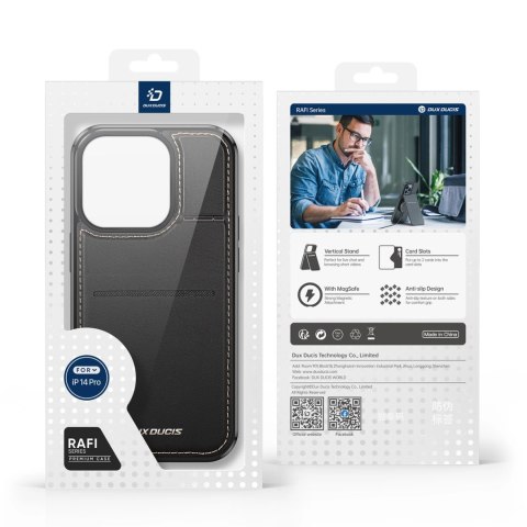 Etui portfel Dux Ducis Rafi Mag z podstawką 3w1 do iPhone 14 Pro z MagSafe i blokadą RFID - czarne Etui portfel Dux Ducis Rafi Mag z podstawką 3w1 do iPhone 14 Pro z MagSafe i blokadą RFID - czarne