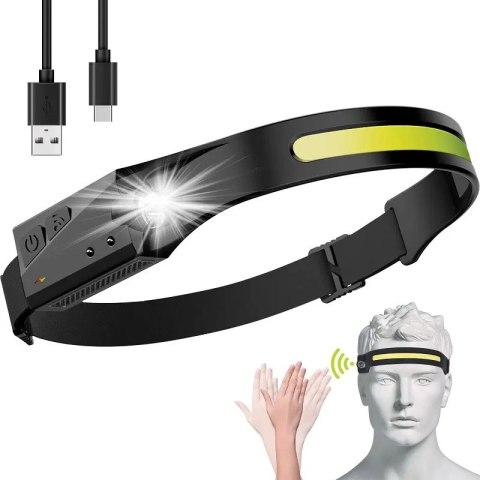Latarka czołowa LED z czujnikiem ruchu IPX4 USB-C 1200 mAh - czarna Latarka czołowa LED z czujnikiem ruchu IPX4 USB-C 1200 mAh - czarna