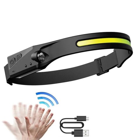 Latarka czołowa LED z czujnikiem ruchu IPX4 USB-C 1200 mAh - czarna Latarka czołowa LED z czujnikiem ruchu IPX4 USB-C 1200 mAh - czarna