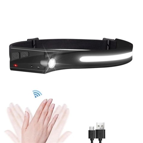 Latarka czołowa LED z czujnikiem ruchu IPX4 USB-C 1200 mAh - czarna Latarka czołowa LED z czujnikiem ruchu IPX4 USB-C 1200 mAh - czarna