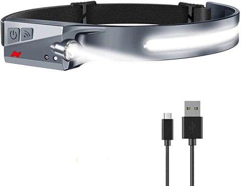 Latarka czołowa LED z czujnikiem ruchu IPX4 USB-C 1200 mAh - czarna Latarka czołowa LED z czujnikiem ruchu IPX4 USB-C 1200 mAh - czarna