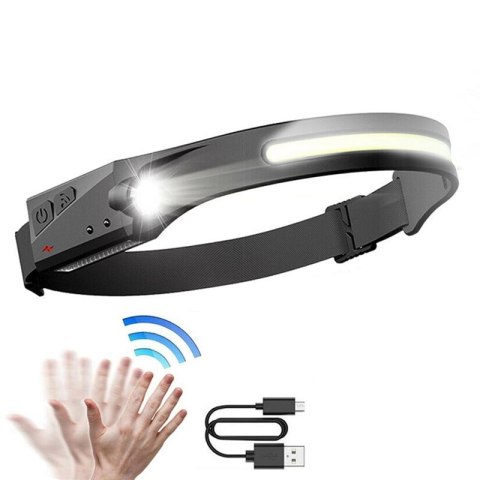 Latarka czołowa LED z czujnikiem ruchu IPX4 USB-C 1200 mAh - czarna Latarka czołowa LED z czujnikiem ruchu IPX4 USB-C 1200 mAh - czarna