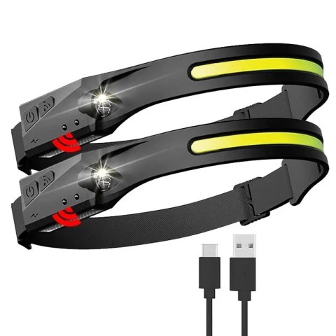 Latarka czołowa LED z czujnikiem ruchu IPX4 USB-C 1200 mAh - czarna Latarka czołowa LED z czujnikiem ruchu IPX4 USB-C 1200 mAh - czarna
