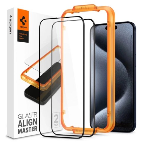 Szkło hartowane Spigen ALM Glass FC na iPhone 15 Pro - czarne 2 szt. Szkło hartowane Spigen ALM Glass FC na iPhone 15 Pro - czarne 2 szt.