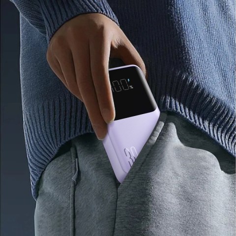 Mini powerbank Joyroom JR-PBC06 z wbudowanymi kablami USB-C / Lightning 30W 10000mAh - fioletowy Mini powerbank Joyroom JR-PBC06 z wbudowanymi kablami USB-C / Lightning 30W 10000mAh - fioletowy