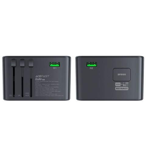 Adapter ładowarka podróżna Acefast Z1 GaN 75W PD 3x USB-C 2x USB-A - czarny