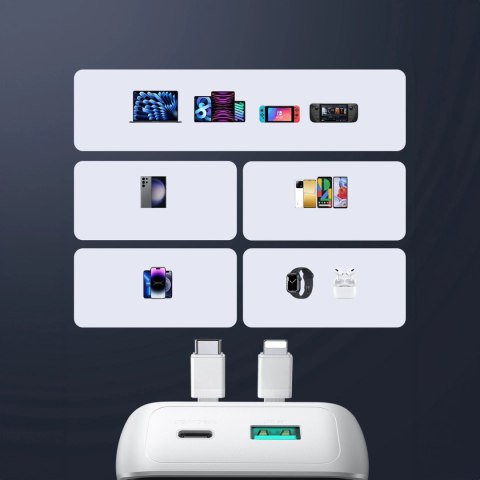 Mini powerbank Joyroom JR-PBC06 z wbudowanymi kablami USB-C / Lightning 30W 10000mAh - biały Mini powerbank Joyroom JR-PBC06 z wbudowanymi kablami USB-C / Lightning 30W 10000mAh - biały