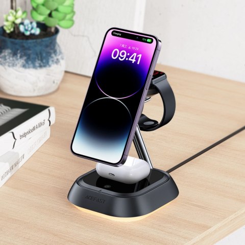 Stacja ładująca indukcyjna 3w1 Acefast E16 15W do telefonu / słuchawek / zegarka - czarna Stacja ładująca indukcyjna 3w1 Acefast E16 15W do telefonu / słuchawek / zegarka - czarna