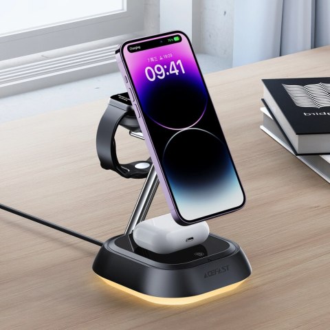Stacja ładująca indukcyjna 3w1 Acefast E16 15W do telefonu / słuchawek / zegarka - czarna Stacja ładująca indukcyjna 3w1 Acefast E16 15W do telefonu / słuchawek / zegarka - czarna