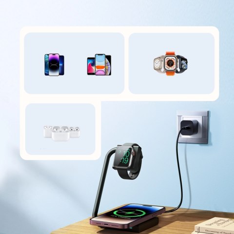 Ładowarka indukcyjna 2w1 Joyroom JR-WQN05 15W MagSafe / Qi składana - czarna Ładowarka indukcyjna 2w1 Joyroom JR-WQN05 15W MagSafe / Qi składana - czarna