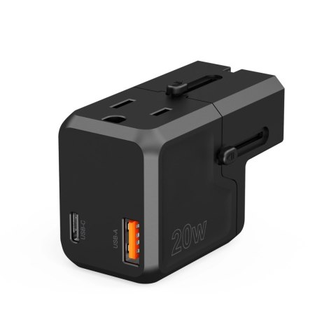Ładowarka podróżna Choetech PD6038 USB-C USB-A PD 20W USA EU UK AU - czarna Ładowarka podróżna Choetech PD6038 USB-C USB-A PD 20W USA EU UK AU - czarna