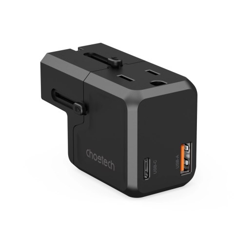 Ładowarka podróżna Choetech PD6038 USB-C USB-A PD 20W USA EU UK AU - czarna Ładowarka podróżna Choetech PD6038 USB-C USB-A PD 20W USA EU UK AU - czarna