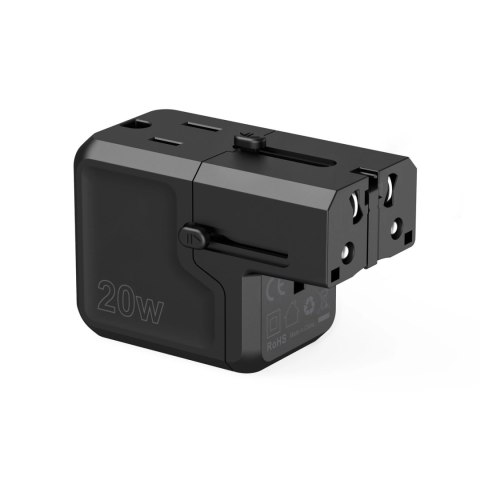 Ładowarka podróżna Choetech PD6038 USB-C USB-A PD 20W USA EU UK AU - czarna Ładowarka podróżna Choetech PD6038 USB-C USB-A PD 20W USA EU UK AU - czarna