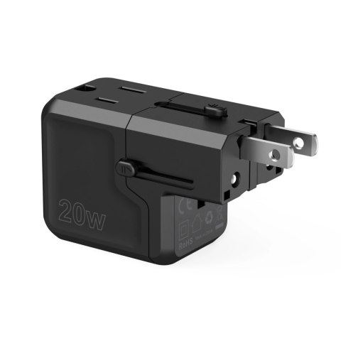 Ładowarka podróżna Choetech PD6038 USB-C USB-A PD 20W USA EU UK AU - czarna Ładowarka podróżna Choetech PD6038 USB-C USB-A PD 20W USA EU UK AU - czarna