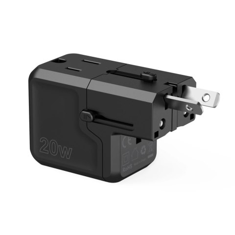 Ładowarka podróżna Choetech PD6038 USB-C USB-A PD 20W USA EU UK AU - czarna Ładowarka podróżna Choetech PD6038 USB-C USB-A PD 20W USA EU UK AU - czarna