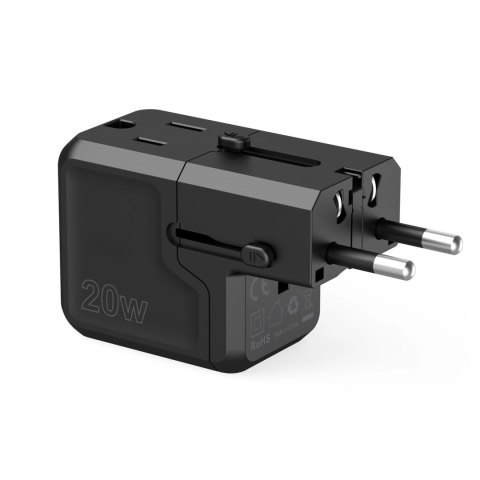 Ładowarka podróżna Choetech PD6038 USB-C USB-A PD 20W USA EU UK AU - czarna Ładowarka podróżna Choetech PD6038 USB-C USB-A PD 20W USA EU UK AU - czarna