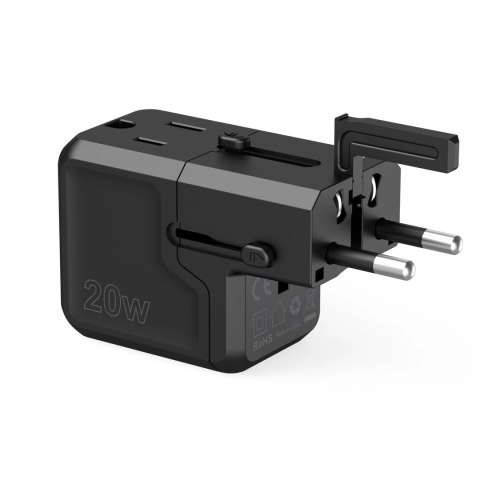 Ładowarka podróżna Choetech PD6038 USB-C USB-A PD 20W USA EU UK AU - czarna Ładowarka podróżna Choetech PD6038 USB-C USB-A PD 20W USA EU UK AU - czarna