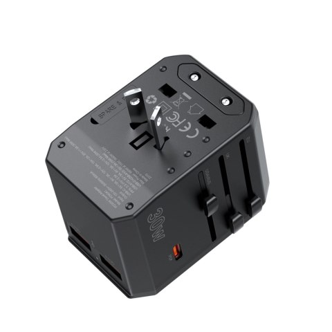 Ładowarka podróżna Choetech PD6041 USB-C USB-A PD 30W z 4 wtyczkami USA EU UK AU - czarna Ładowarka podróżna Choetech PD6041 USB-C USB-A PD 30W z 4 wtyczkami USA EU UK AU - czarna