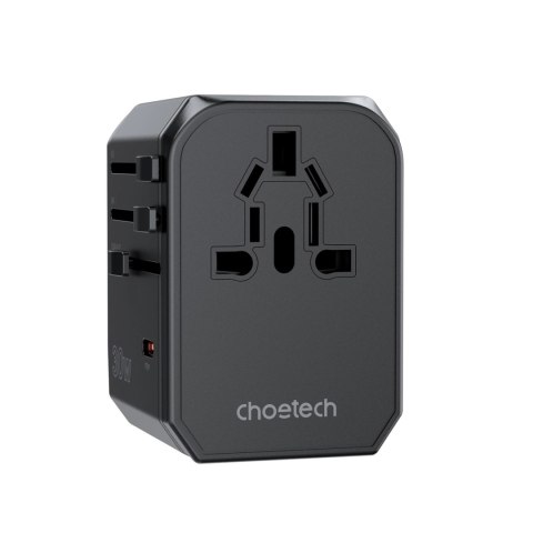 Ładowarka podróżna Choetech PD6041 USB-C USB-A PD 30W z 4 wtyczkami USA EU UK AU - czarna Ładowarka podróżna Choetech PD6041 USB-C USB-A PD 30W z 4 wtyczkami USA EU UK AU - czarna