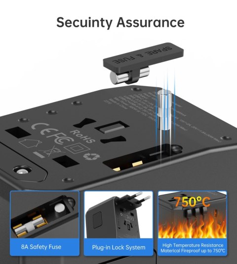 Ładowarka podróżna Choetech PD6041 USB-C USB-A PD 30W z 4 wtyczkami USA EU UK AU - czarna Ładowarka podróżna Choetech PD6041 USB-C USB-A PD 30W z 4 wtyczkami USA EU UK AU - czarna