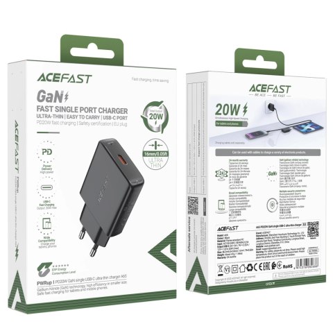 Ładowarka sieciowa Acefast A65 PD 20W GaN USB-C ultra slim - czarna Ładowarka sieciowa Acefast A65 PD 20W GaN USB-C ultra slim - czarna