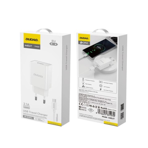 Ładowarka sieciowa Dudao A4EU USB-A 2.1A - biała + kabel USB-A - USB-C Ładowarka sieciowa Dudao A4EU USB-A 2.1A - biała + kabel USB-A - USB-C