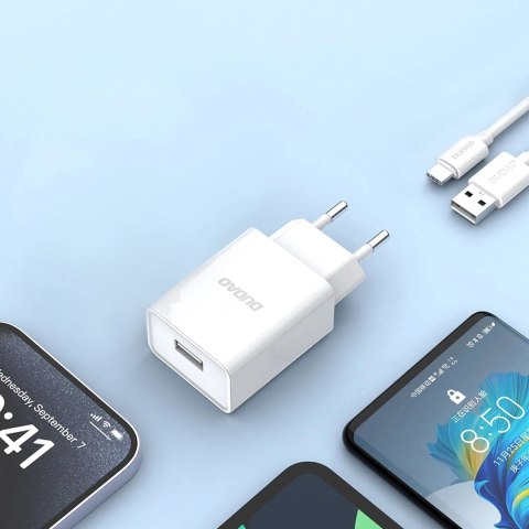 Ładowarka sieciowa Dudao A4EU USB-A 2.1A - biała + kabel USB-A - USB-C Ładowarka sieciowa Dudao A4EU USB-A 2.1A - biała + kabel USB-A - USB-C