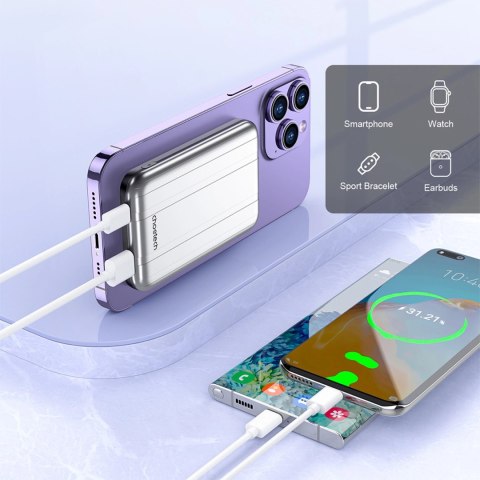 Mini powerbank Choetech B655 indukcyjny MagSafe USB-A / USB-C 5000mAh - srebrny Mini powerbank Choetech B655 indukcyjny MagSafe USB-A / USB-C 5000mAh - srebrny