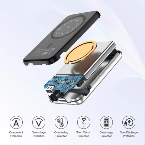 Mini powerbank Choetech B655 indukcyjny MagSafe USB-A / USB-C 5000mAh - srebrny Mini powerbank Choetech B655 indukcyjny MagSafe USB-A / USB-C 5000mAh - srebrny