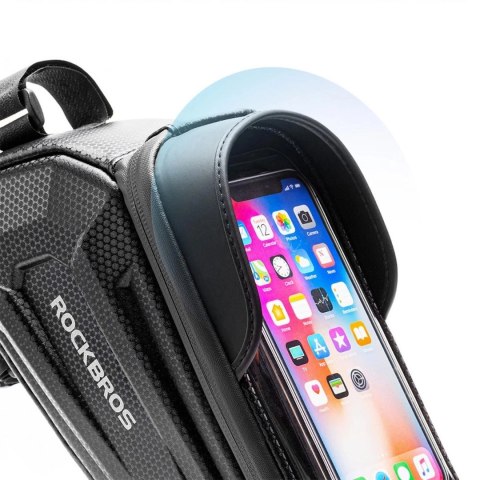 Sakwa rowerowa Rockbros B68 na ramę pancerna z kieszonką na telefon i pokrowcem 1.7l - czarna