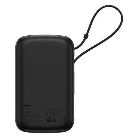 Powerbank Baseus Qpow Pro+ 10000mAh 22.5W z wbudowanym kablem USB-C i wyświetlaczem - czarny Powerbank Baseus Qpow Pro+ 10000mAh 22.5W z wbudowanym kablem USB-C i wyświetlaczem - czarny