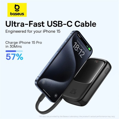 Powerbank Baseus Qpow Pro+ 10000mAh 22.5W z wbudowanym kablem USB-C i wyświetlaczem - czarny Powerbank Baseus Qpow Pro+ 10000mAh 22.5W z wbudowanym kablem USB-C i wyświetlaczem - czarny