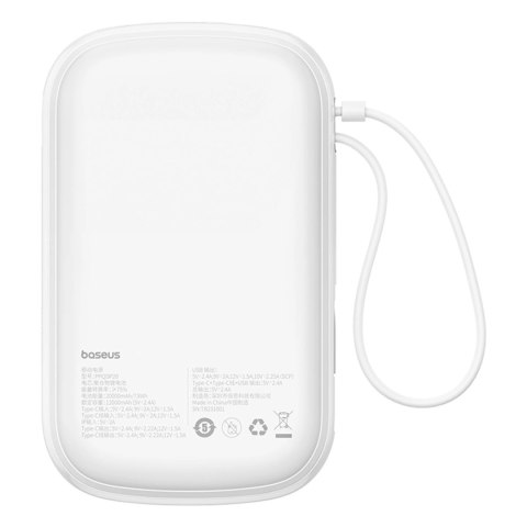 Powerbank Baseus Qpow Pro+ 20000mAh 22.5W z wbudowanym kablem USB-C i wyświetlaczem - biały Powerbank Baseus Qpow Pro+ 20000mAh 22.5W z wbudowanym kablem USB-C i wyświetlaczem - biały