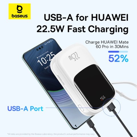 Powerbank Baseus Qpow Pro+ 20000mAh 22.5W z wbudowanym kablem USB-C i wyświetlaczem - biały Powerbank Baseus Qpow Pro+ 20000mAh 22.5W z wbudowanym kablem USB-C i wyświetlaczem - biały