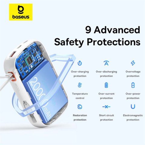 Powerbank Baseus Qpow Pro+ 20000mAh 22.5W z wbudowanym kablem USB-C i wyświetlaczem - biały Powerbank Baseus Qpow Pro+ 20000mAh 22.5W z wbudowanym kablem USB-C i wyświetlaczem - biały