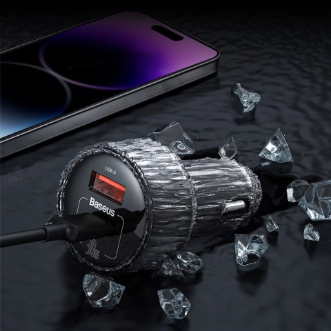 Adapter Baseus High Efficiency Pro 2x gniazdo zapalniczki z ładowarką USB-A USB-C 30W - czarny Adapter Baseus High Efficiency Pro 2x gniazdo zapalniczki z ładowarką USB-A USB-C 30W - czarny