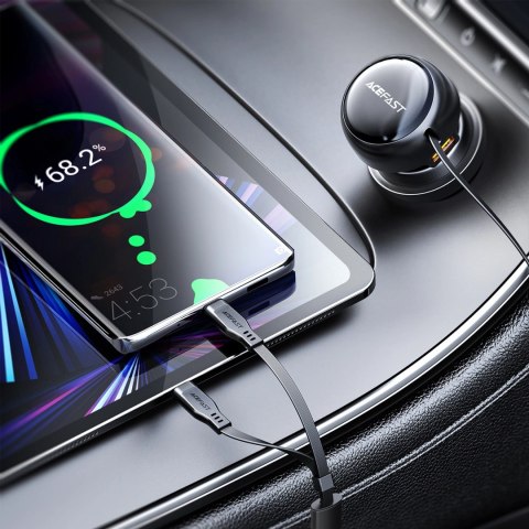 Ładowarka Acefast B13 samochodowa 53W USB-A / 2 kable rozwijane USB-C - czarna
