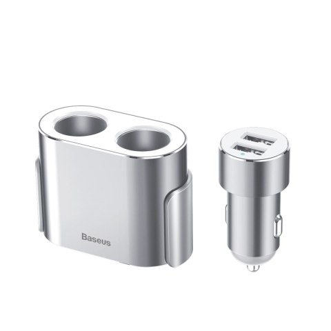 Rozdzielacz Baseus CRDYQ-0S 2x gniazdo zapalniczki 80W 2x USB-A 3.1A - srebrny Rozdzielacz Baseus CRDYQ-0S 2x gniazdo zapalniczki 80W 2x USB-A 3.1A - srebrny