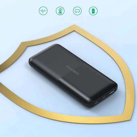 Powerbank Choetech B654 10000mAh 22.5W USB-A / USB-C / micro USB z wbudowanym kablem USB-C / Lightning - czarny