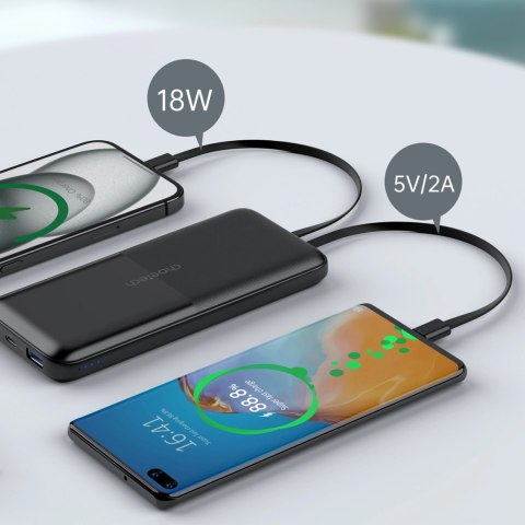 Powerbank Choetech B654 10000mAh 22.5W USB-A / USB-C / micro USB z wbudowanym kablem USB-C / Lightning - czarny