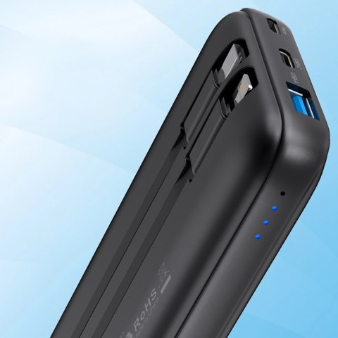 Powerbank Choetech B654 10000mAh 22.5W USB-A / USB-C / micro USB z wbudowanym kablem USB-C / Lightning - czarny