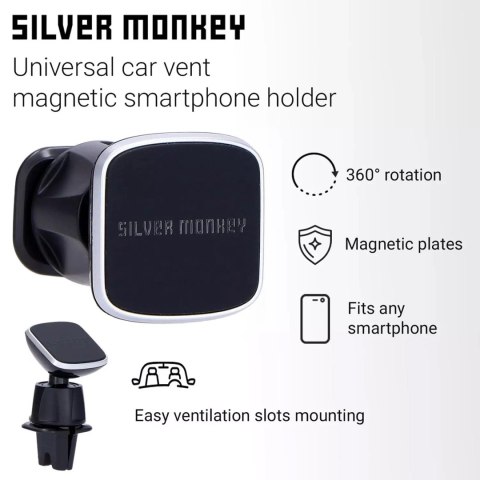 Uchwyt Silver Monkey CM-MGN-SM magnetyczny do samochodu na kratkę wentylacyjną - czarny Uchwyt Silver Monkey CM-MGN-SM magnetyczny do samochodu na kratkę wentylacyjną - czarny
