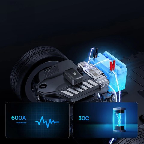 Jump starter Baseus Super Energy BS-CH013 4w1 600A z latarką / powerbankiem 6000mAh / kompresorem - czarny Jump starter Baseus Super Energy BS-CH013 4w1 600A z latarką / powerbankiem 6000mAh / kompresorem - czarny