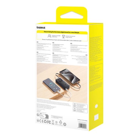 Powerbank Baseus Free2Pull 10000mAh 30W z portem USB-C i rozwijanym kablem USB-C - czarny Powerbank Baseus Free2Pull 10000mAh 30W z portem USB-C i rozwijanym kablem USB-C - czarny
