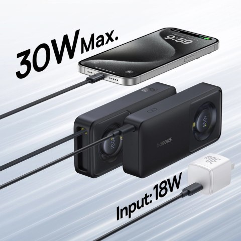 Powerbank Baseus Free2Pull 10000mAh 30W z portem USB-C i rozwijanym kablem USB-C - czarny Powerbank Baseus Free2Pull 10000mAh 30W z portem USB-C i rozwijanym kablem USB-C - czarny