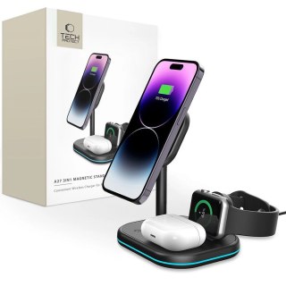 Ładowarka Tech-Protect QI15W-A27 indukcyjna 3w1 ze stojakiem z MagSafe na smartfon / Apple Watch / AirPods - czarna