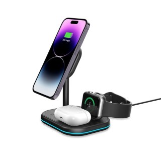 Ładowarka Tech-Protect QI15W-A27 indukcyjna 3w1 ze stojakiem z MagSafe na smartfon / Apple Watch / AirPods - czarna