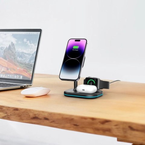 Ładowarka Tech-Protect QI15W-A27 indukcyjna 3w1 ze stojakiem z MagSafe na smartfon / Apple Watch / AirPods - czarna Ładowarka Tech-Protect QI15W-A27 indukcyjna 3w1 ze stojakiem z MagSafe na smartfon / Apple Watch / AirPods - czarna